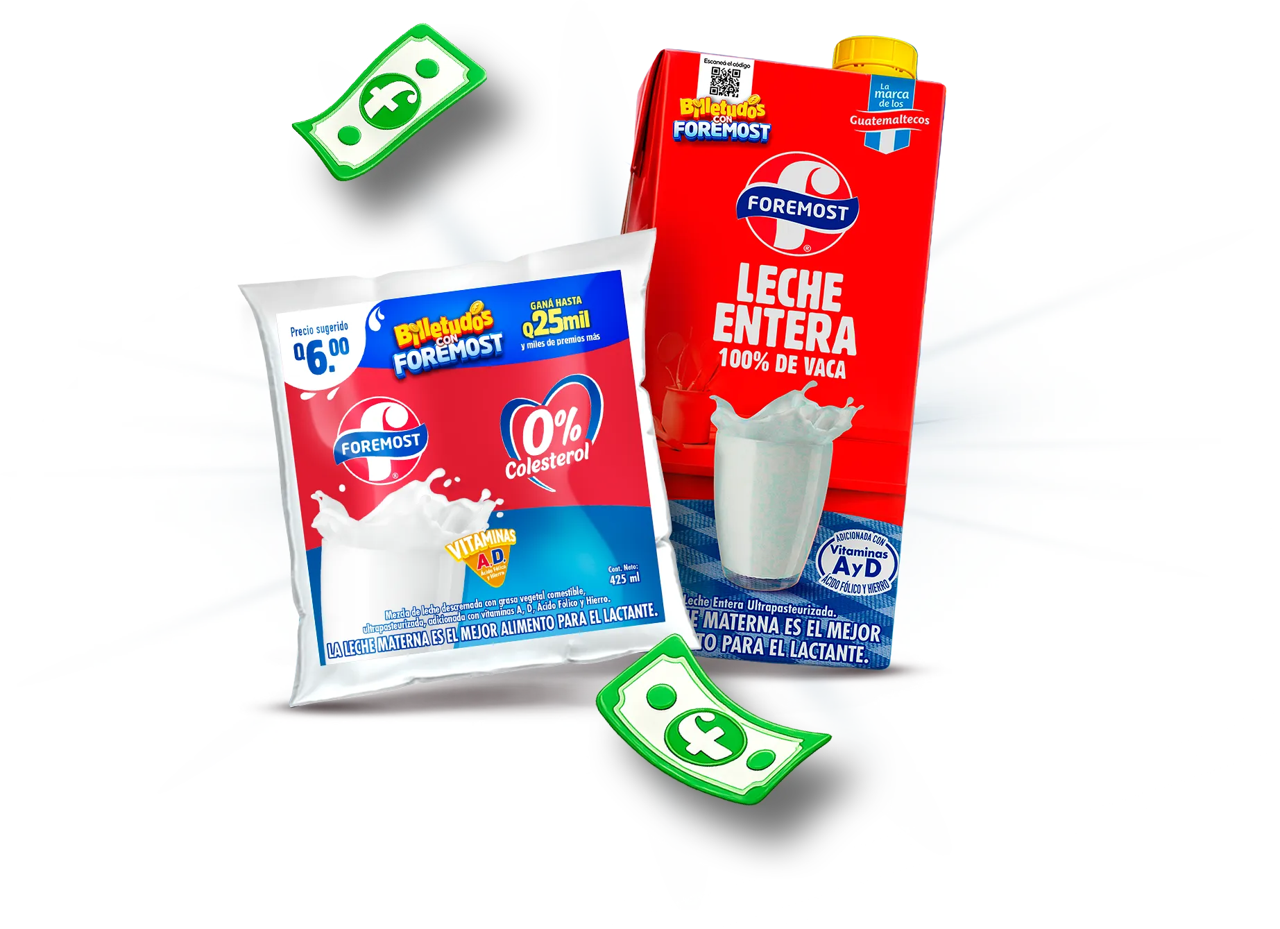 Bolsa y caja de leche Foremost participantes en la promoción